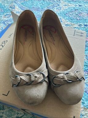 Comfortiva Taupe Braided leather Ballet Flats with Gunmetal Rings